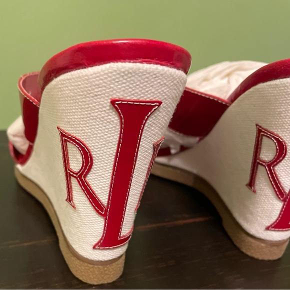 Vintage Ralph Lauren Virginia Monogram Wedge Slip on Opened-toe Red Sz 7 1/2 - Picture 14 of 14